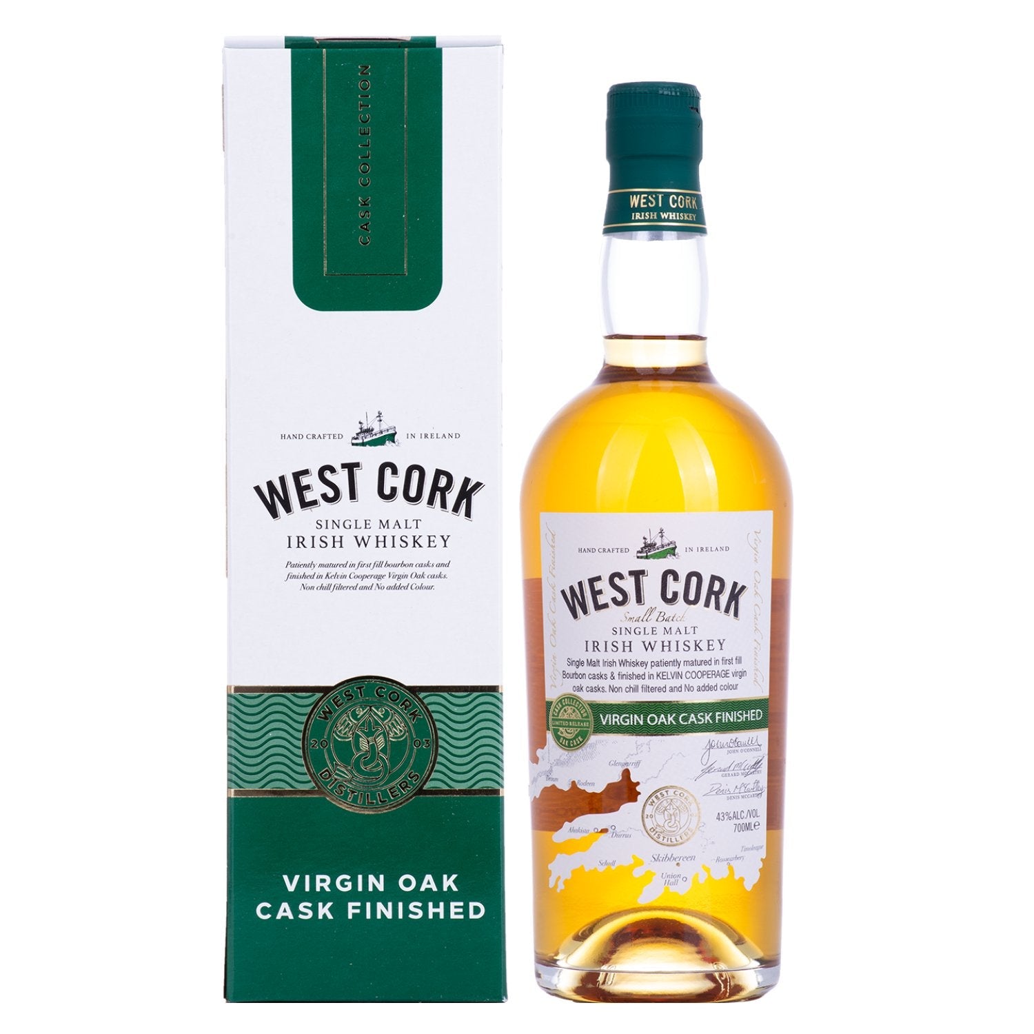 West Cork Single Malt Irish Whiskey VIRGIN OAK CASK FINISHED 43% Vol. 0,7l in Giftbox