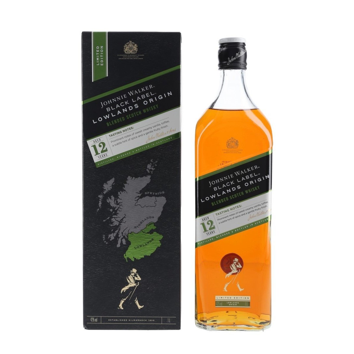 Johnnie Walker BLACK LABEL 12 Years Old LOWLANDS ORIGIN Limited Edition 42% Vol. 0,7l in Giftbox